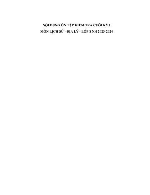 Đề cương ôn tập Học kì 1 Lịch sử và Địa lí 8 năm 2023–2024 trường THCS Trần Văn Ơn (TP Hồ Chí Minh)